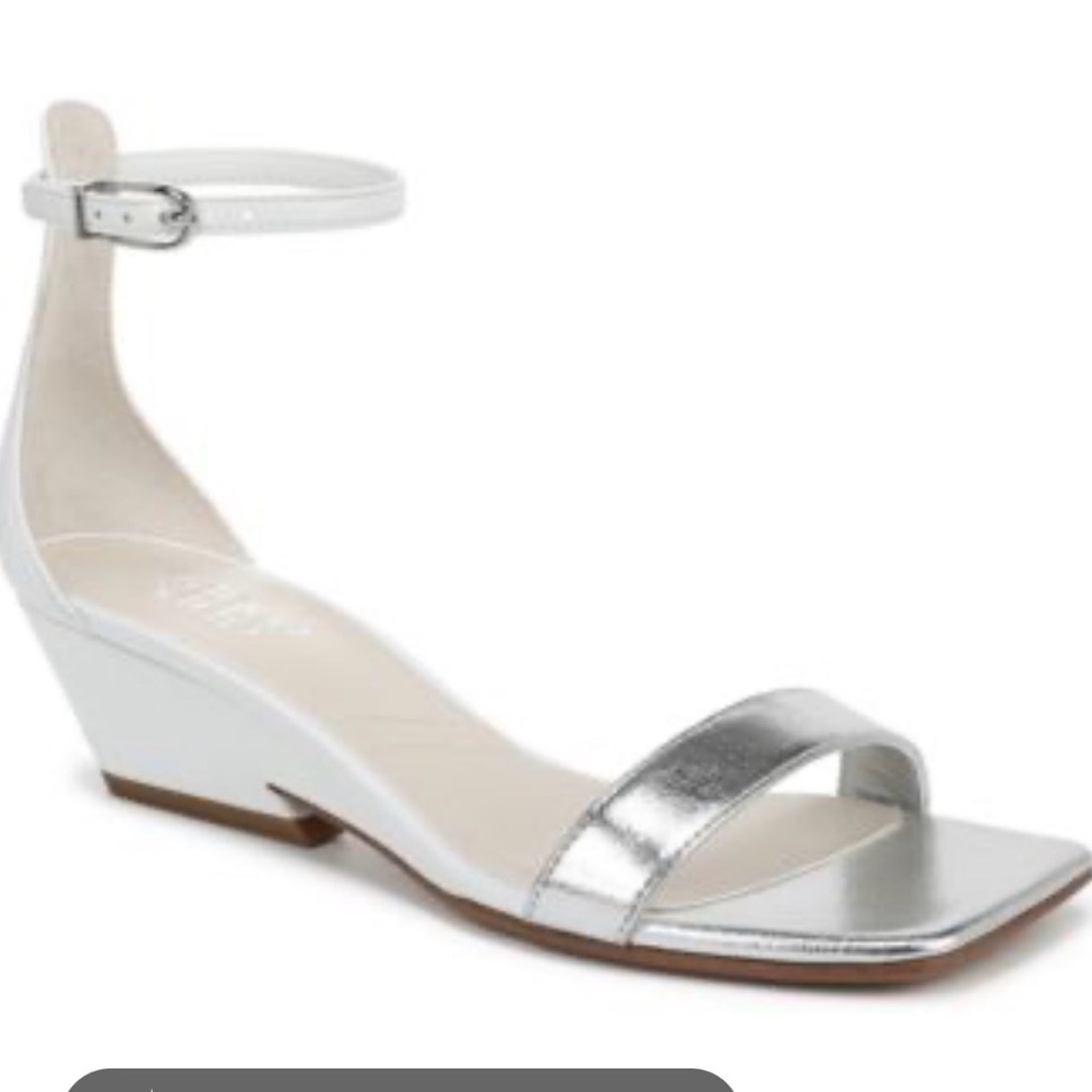 Franco Sarto Silver Metallic Ankle-Strap Wedge Sandal BNWT but NO BOX
